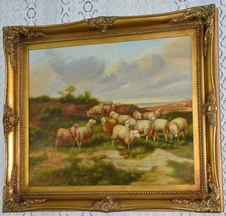 Zámecký obraz - Ovečky - olej na plátně