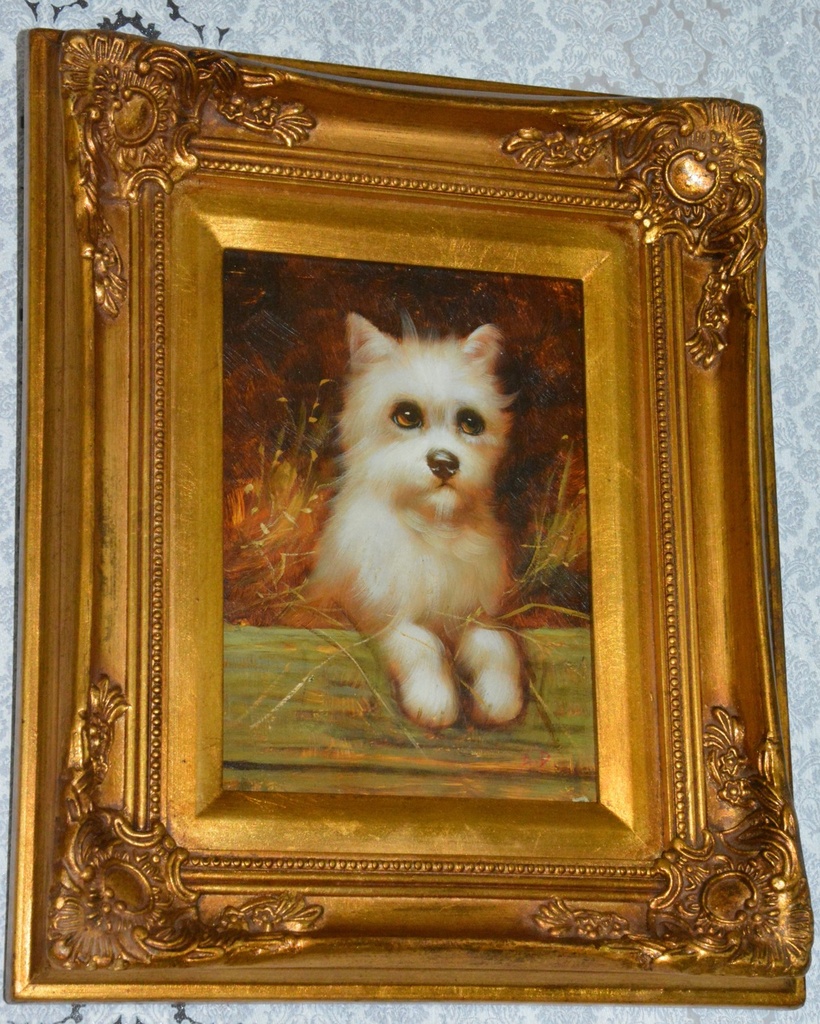 Zámecký obraz - Pejsek - olej na desce