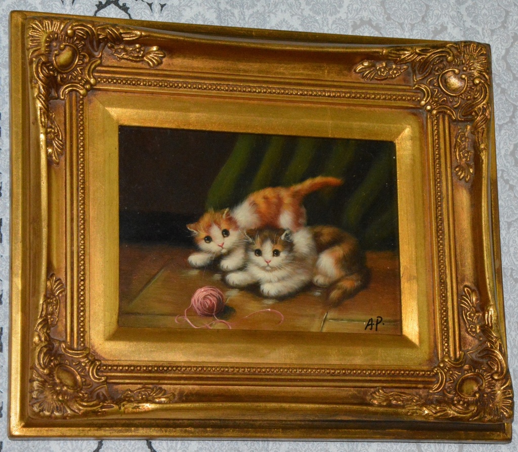 Zámecký obraz - Koťata - olej na desce