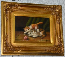 Zámecký obraz - Koťata - olej na desce