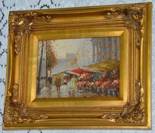 Zámecký obraz - Květinový trh - olej na desce