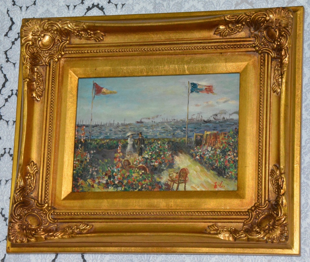 Zámecký obraz - U moře - olej na desce