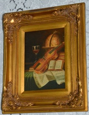 Zámecký obraz - Zátiší s houslemi - olej na desce