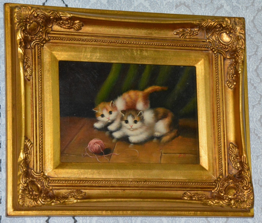 Zámecký obraz - Koťata - olej na desce