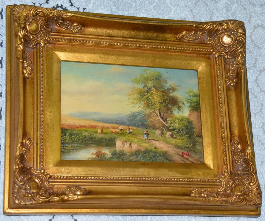 Zámecký obraz - Žně - olej na desce