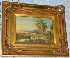 Zámecký obraz - Žně - olej na desce