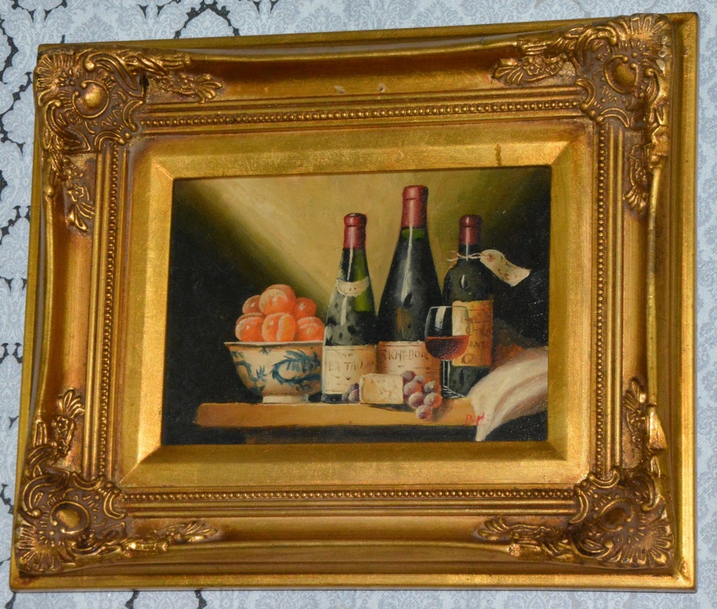 Zámecký obraz - Zátiší s vínem - olej na desce
