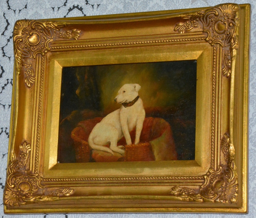 Zámecký obraz - Pejsek - olej na desce