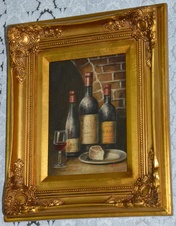 Zámecký obraz - Zátiší s vínem - olej na desce