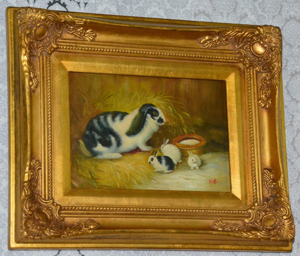 Zámecký obraz - Králíci - olej na desce