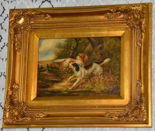 Zámecký obraz - Lovečtí psi - olej na desce