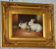 Zámecký obraz - Králíci - olej na desce