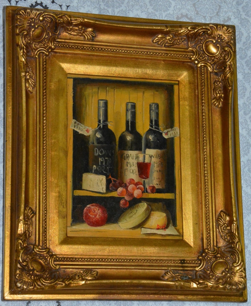 Zámecký obraz - Zátiší s vínem - olej na desce
