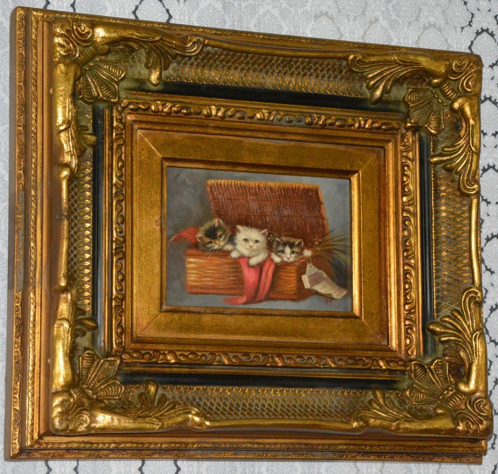 Zámecký obraz - Koťata - olej na desce