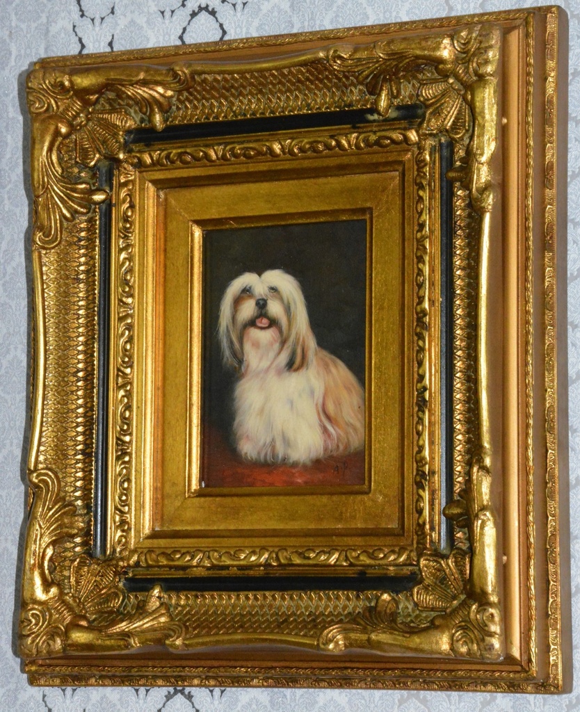 Zámecký obraz - Pejsek - olej na desce