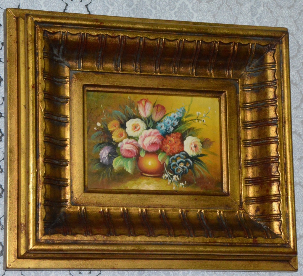 Zámecký obraz - Zátiší - olej na desce