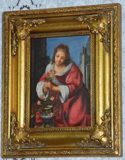 Zámecký obraz - Dáma s květinami - olej na desce