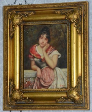 Zámecký obraz - Dáma - olej na desce