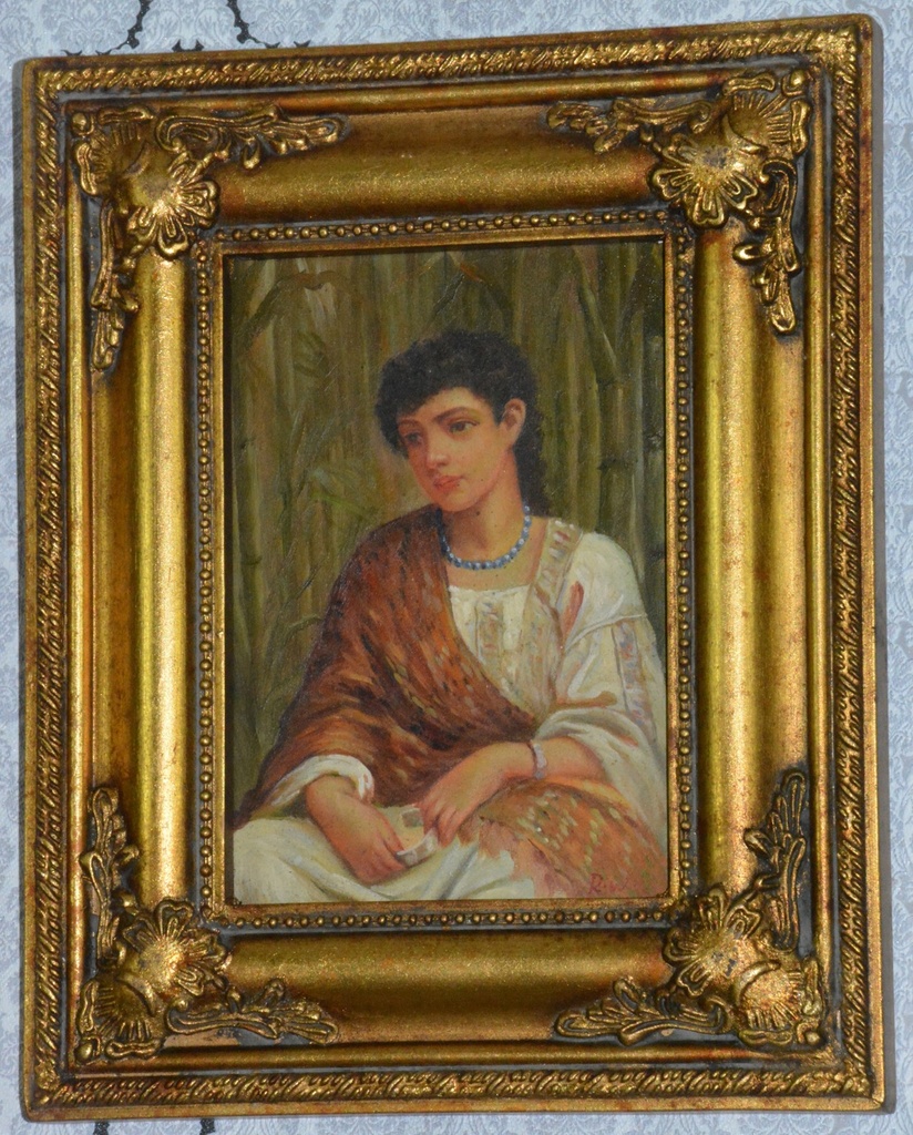 Zámecký obraz - Dáma - olej na desce