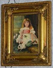 Zámecký obraz - Dívka s králíky - olej na desce