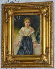 Zámecký obraz - Dívka - olej na desce