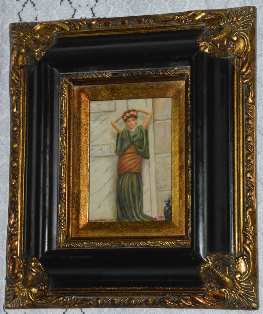 Zámecký obraz - Dáma - olej na desce