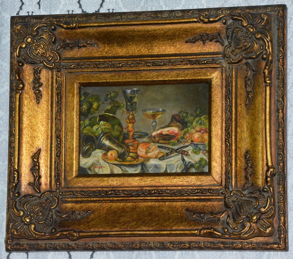 Zámecký obraz - Zátiší - olej na desce