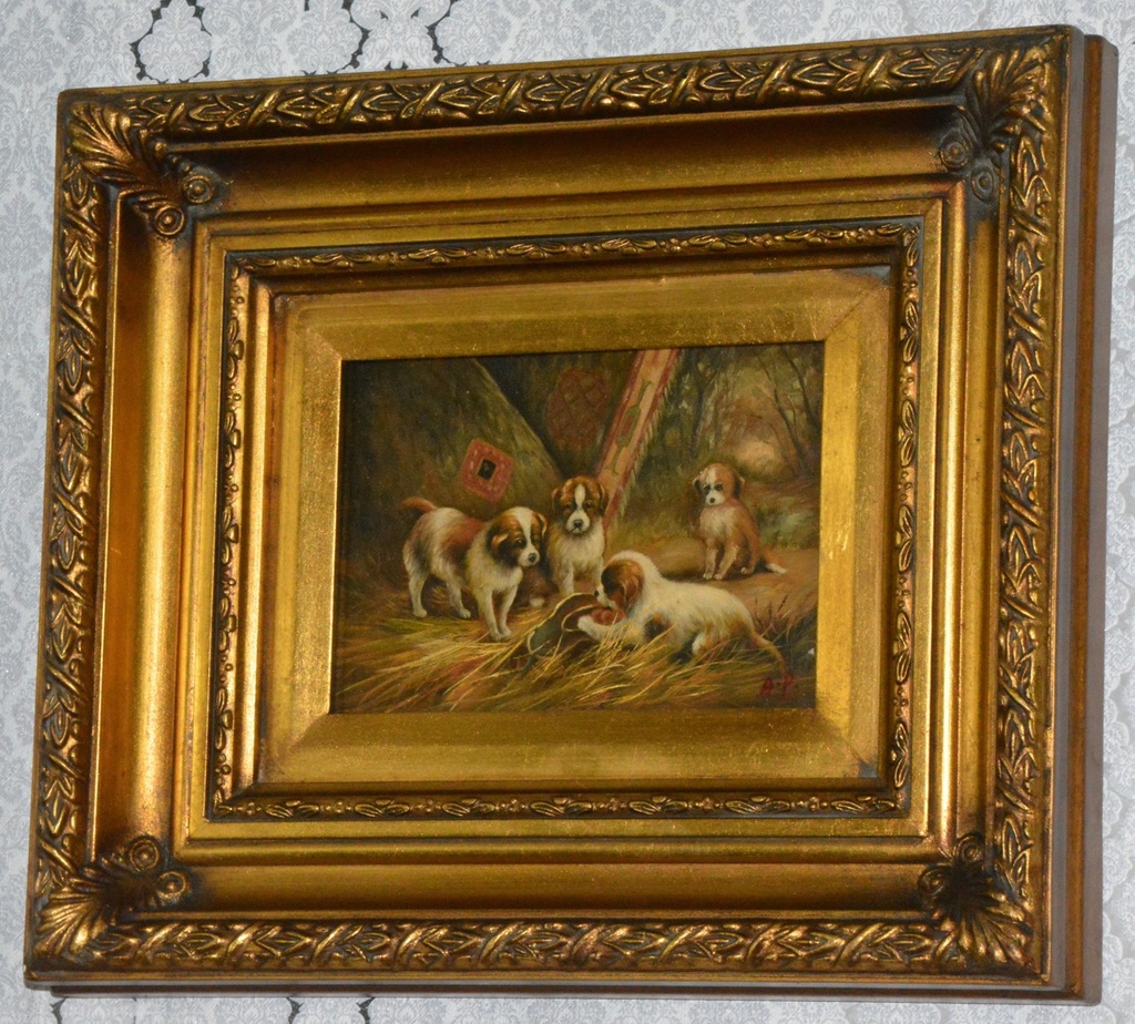 Zámecký obraz - Pejsci - olej na desce