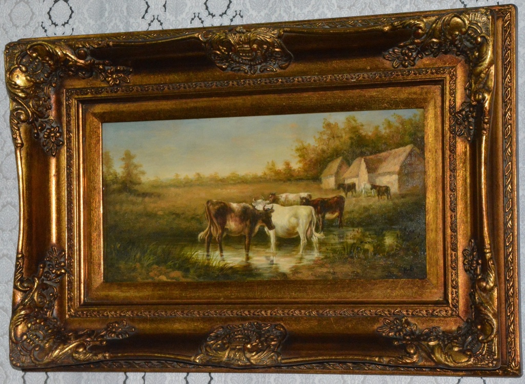 Zámecký obraz - Na pastvě - olej na desce