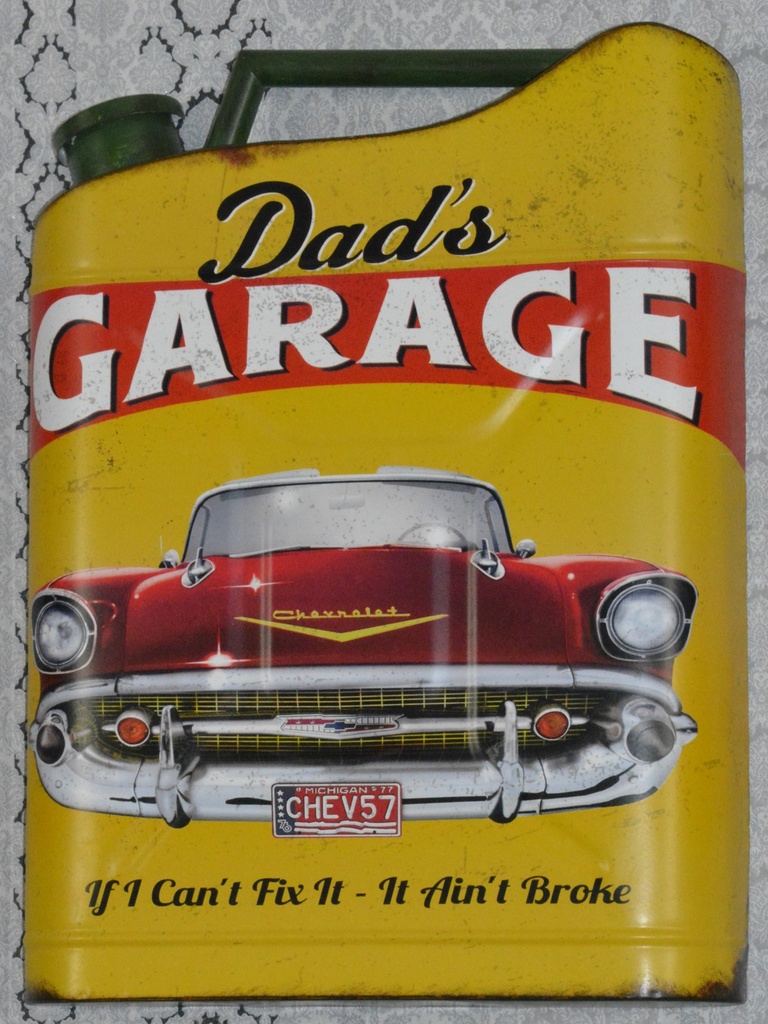 Retro plechová cedule - 3D kanystr - Daďs garage