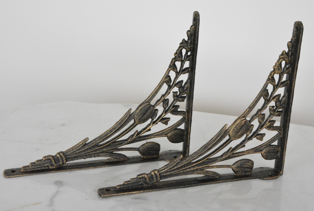 Policové konzole s květinami - litina - pár