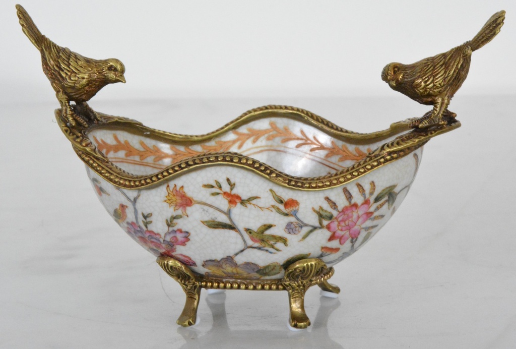 Zámecká miska s ptáčky - porcelán + bronz