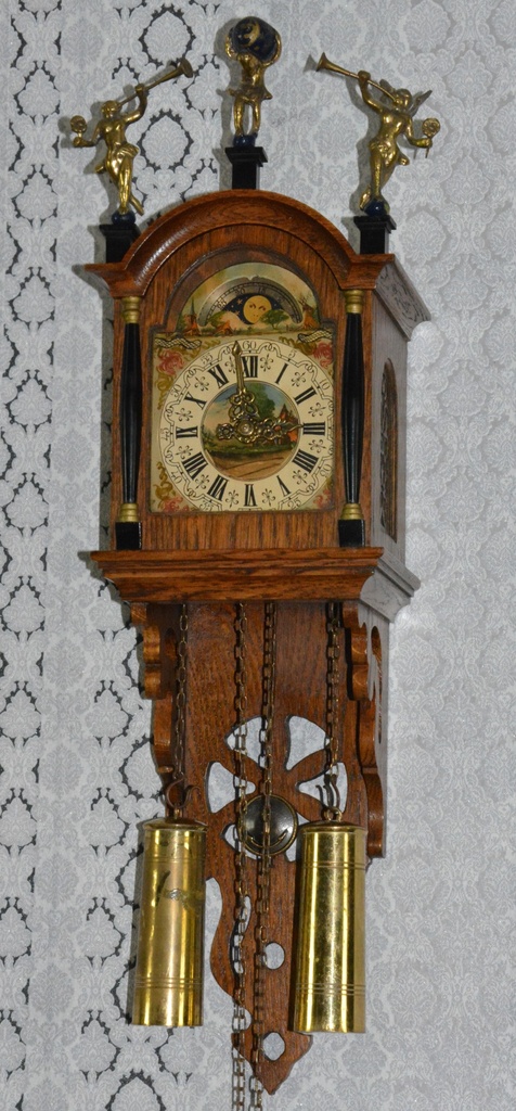 Starožitné Zánské 2-závažové hodiny s fází měsíce