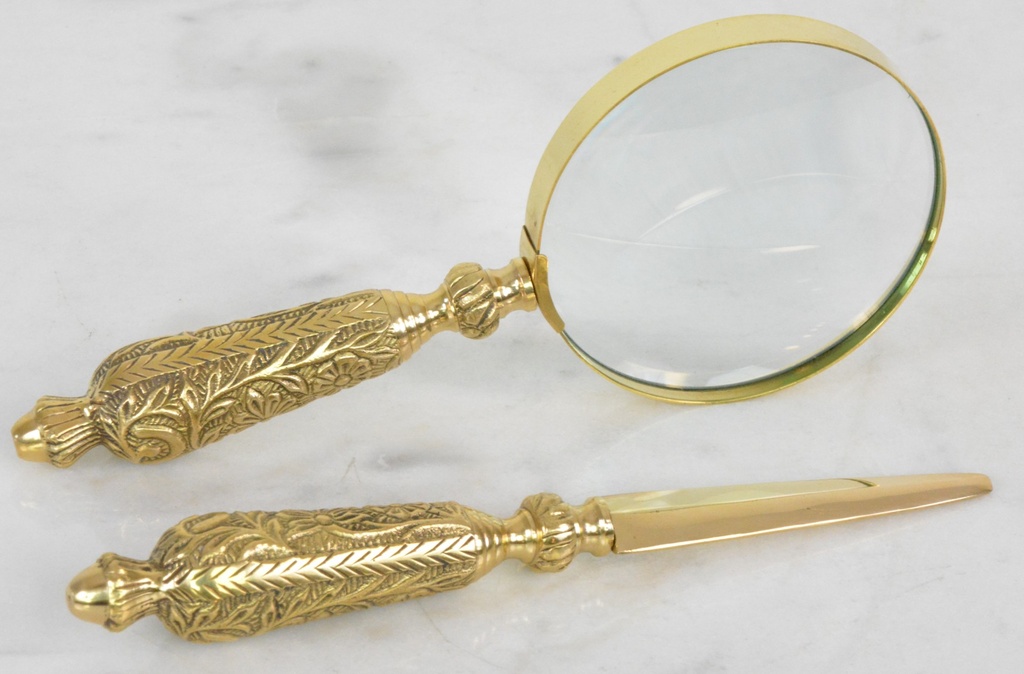 Mosazná sada na dopisy - Lupa + nožík