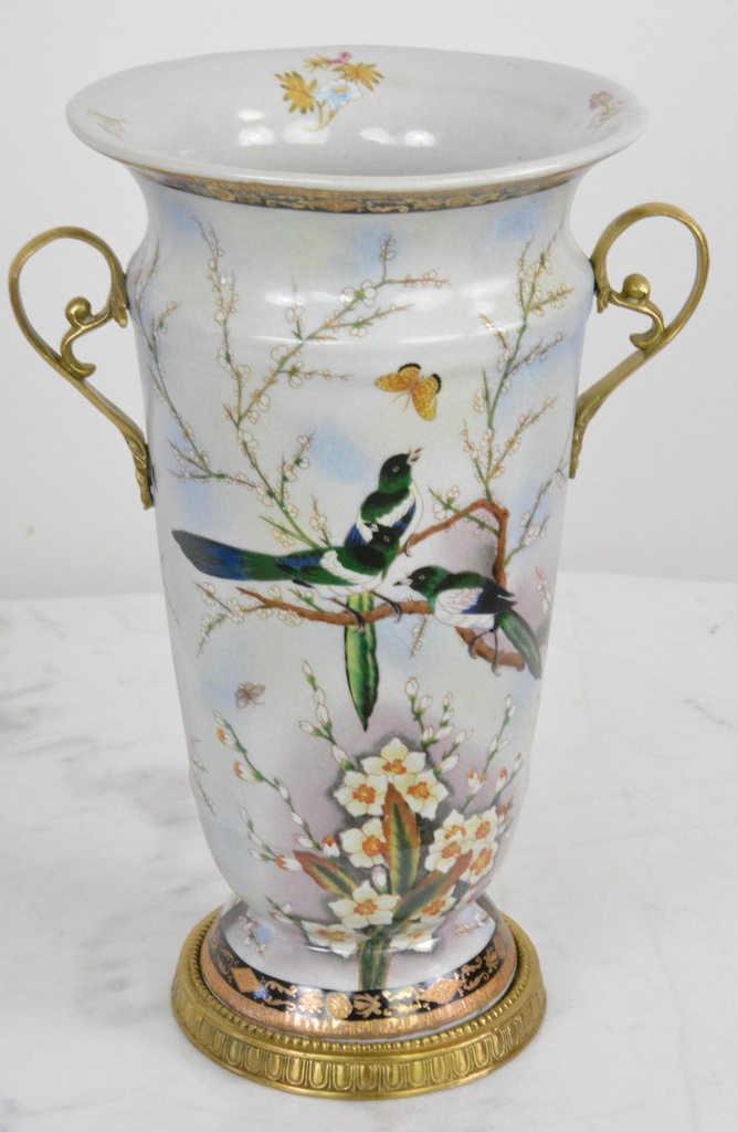 Zámecká váza s ptáčky - porcelán + bronz