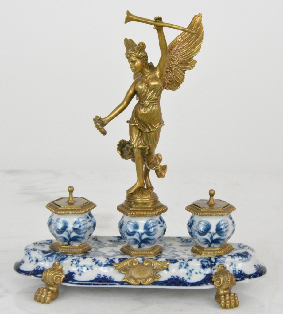 Zámecký kalamář s bohyní - porcelán + bronz