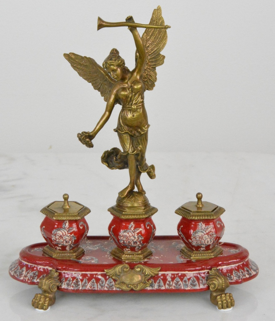 Zámecký kalamář s bohyní - porcelán + bronz