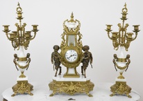 Starožitné krbové hodiny FHS s kentaury+svícny XXL