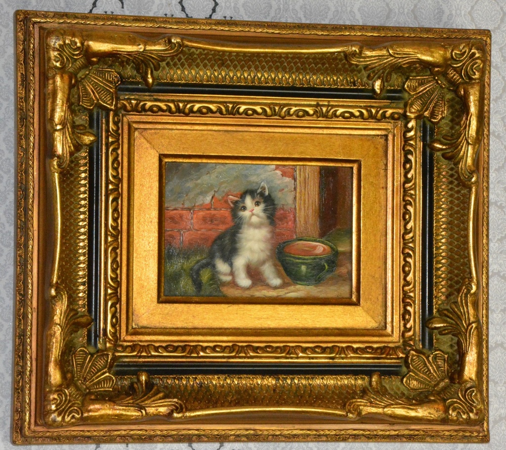 Zámecký obraz - Kotě - olej na desce