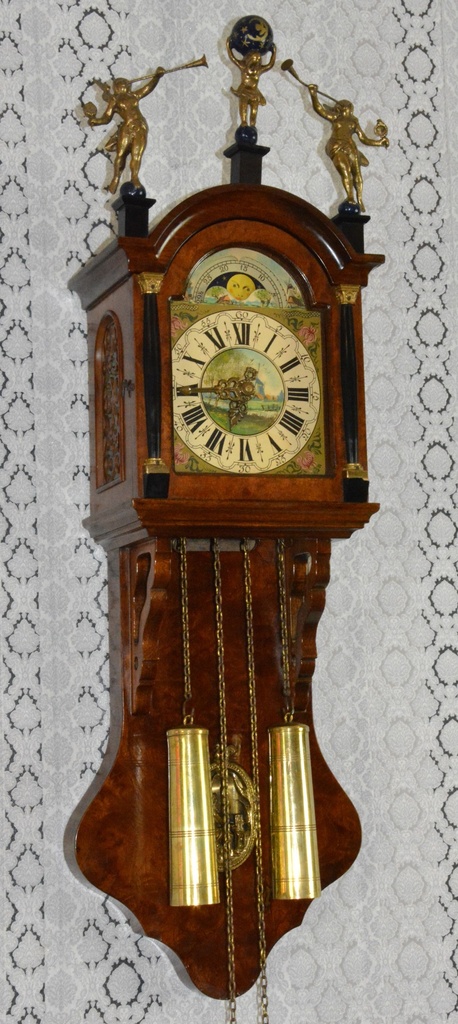 Starožitné Zánské 2-závažové hodiny s fází měsíce