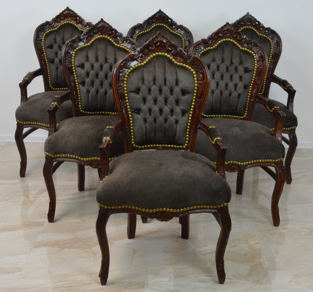 Zámecká řezbovaná křesla - čalouněná-Alcantara-set