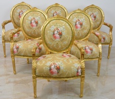 Zámecká řezbovaná křesla - čalouněná - set 6 kusů