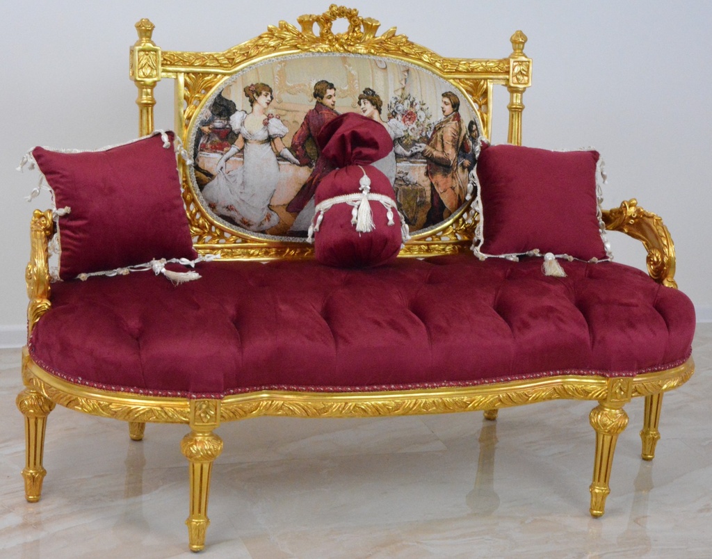 Zámecké řezbované sofa - čalouněné - gobelín