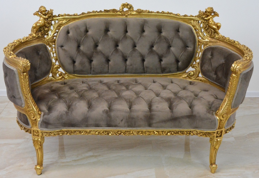 Zámecké řezbované sofa s amorky - čalouněné