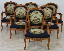 Zámecká řezbovaná křesla - čalouněná - set 6 kusů