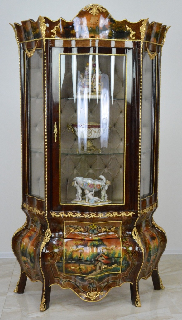 Zámecká vitrína zdobená bronzem - malovaná
