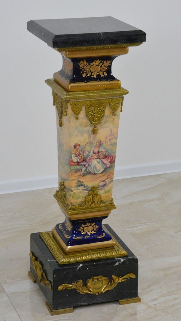 Zámecká konzola - podstavec-mramor+bronz+porcelán