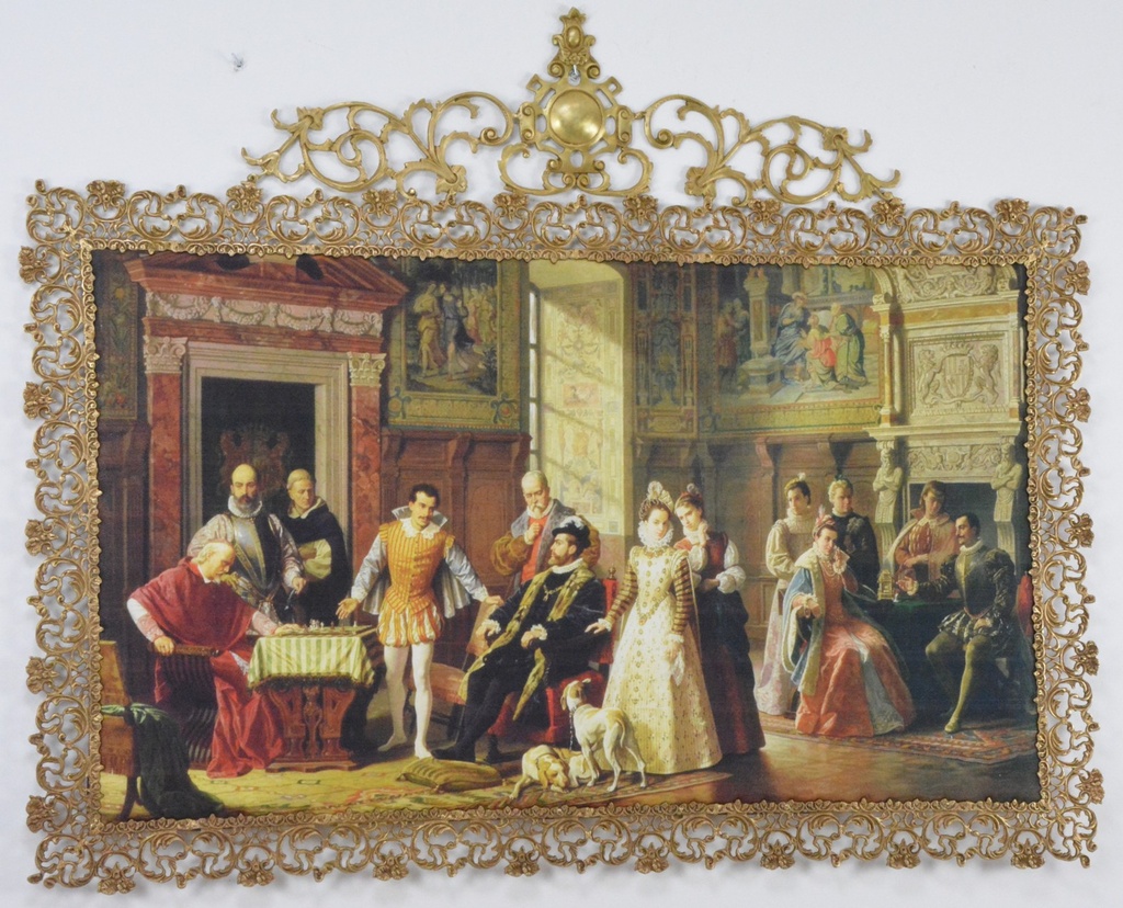 Obraz - Na zámku - Textilní - bronzový rám