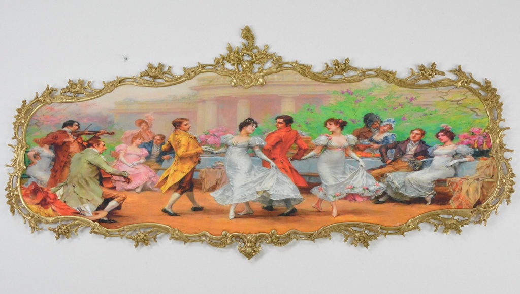 Zámecký obraz - Ples - Textilní - bronzový rám