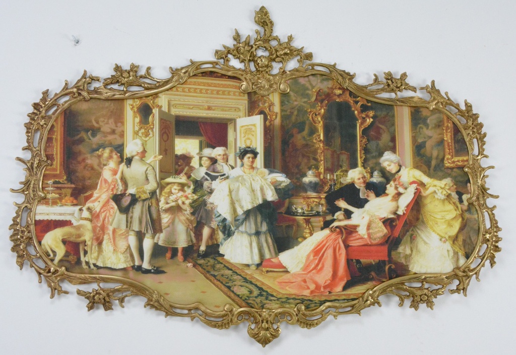 Obraz - Na zámku - textilní - bronzový rám